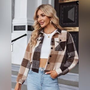 Zeagoo Flannels For Women Cropped Shacket Jacket Size S